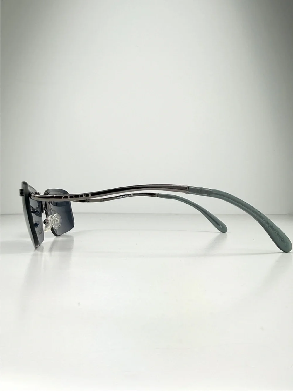 Deadstock Celine Rimless Sunglasses Shield SC 1007 568 Full Set Y2K Gunmetal